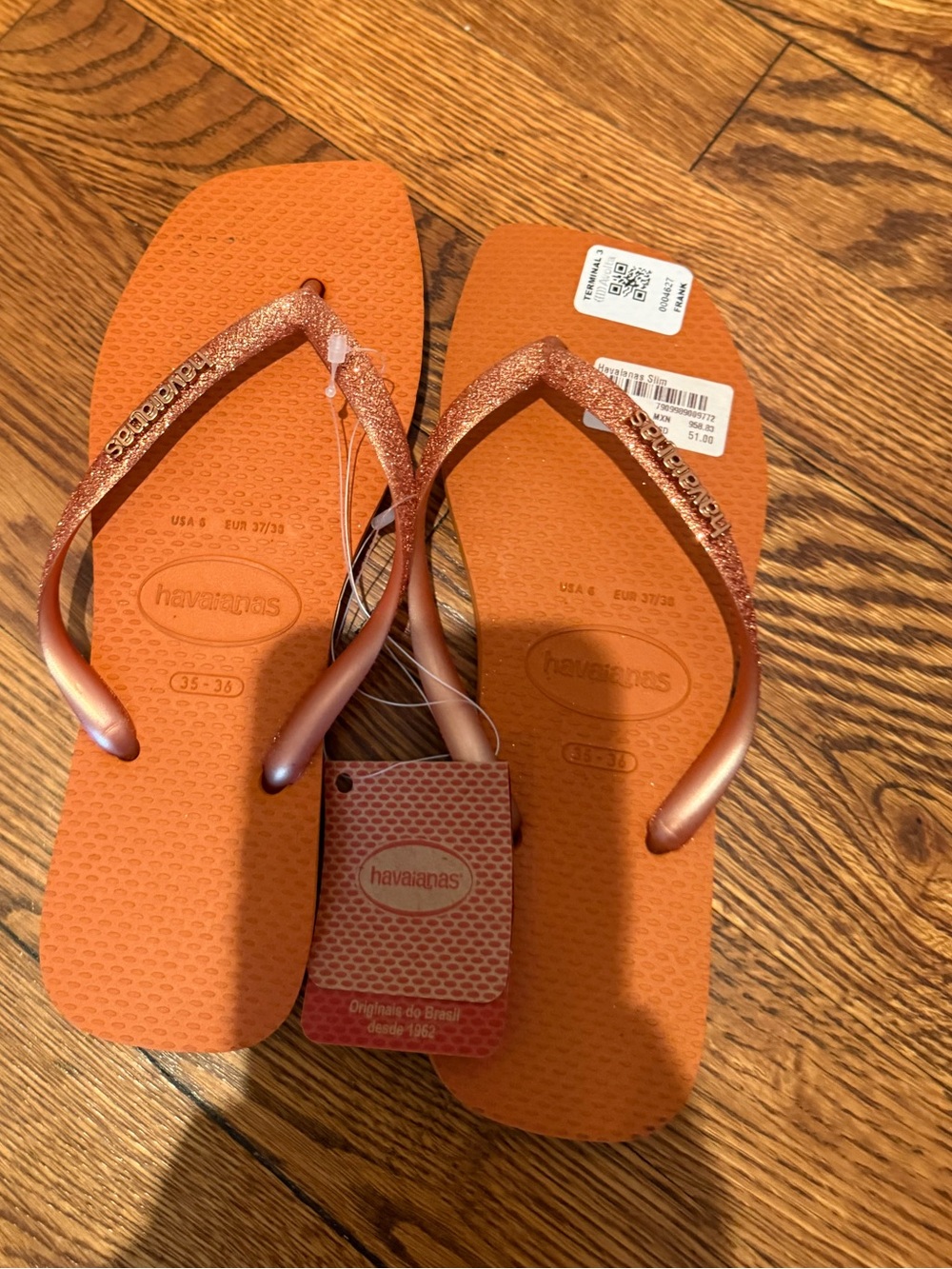 Havaianas Women's Orange Flip Flops with Glitter Straps